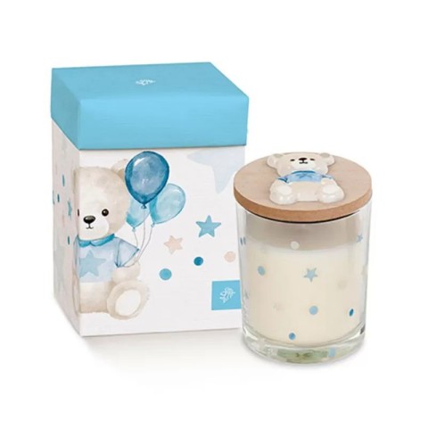 CANDELA VETRO ORSETTO AZZURRO D7 H9 CON SCATOLA